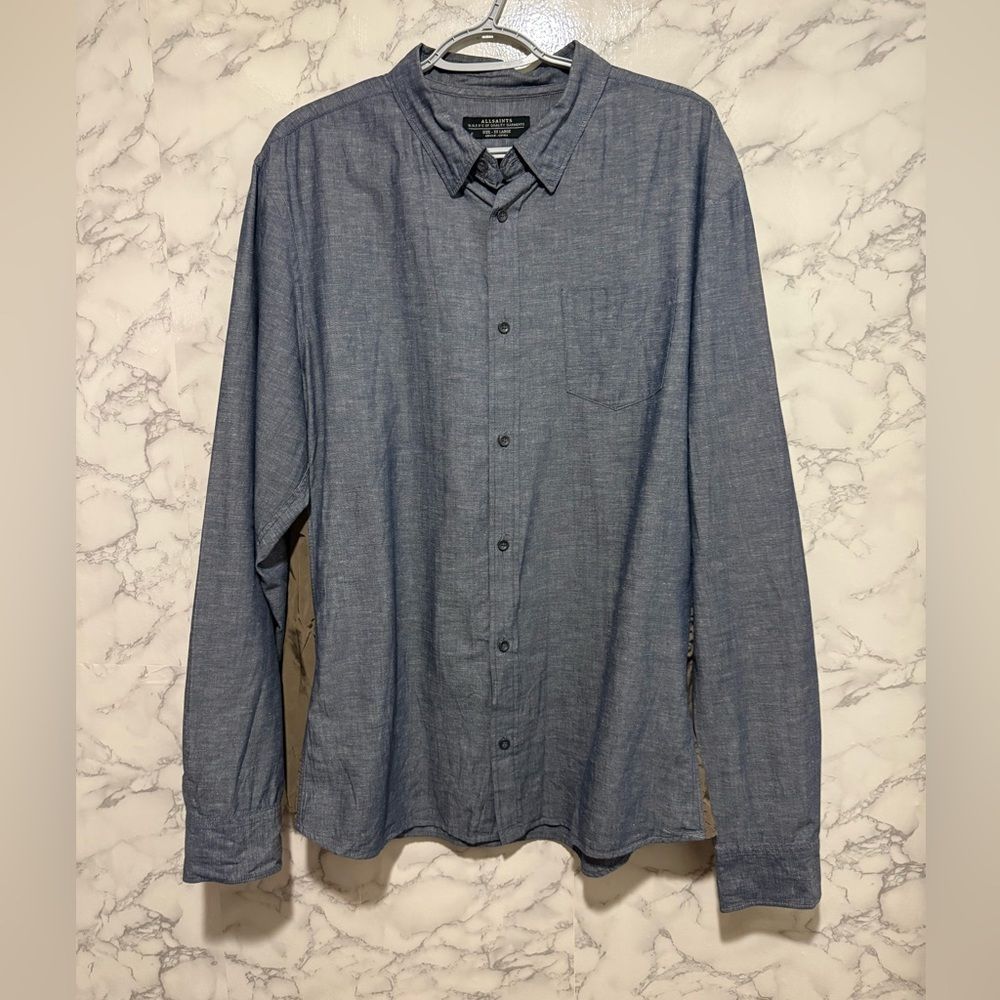 All Saints Men's Blue Casual Button Down Shirt Xxl